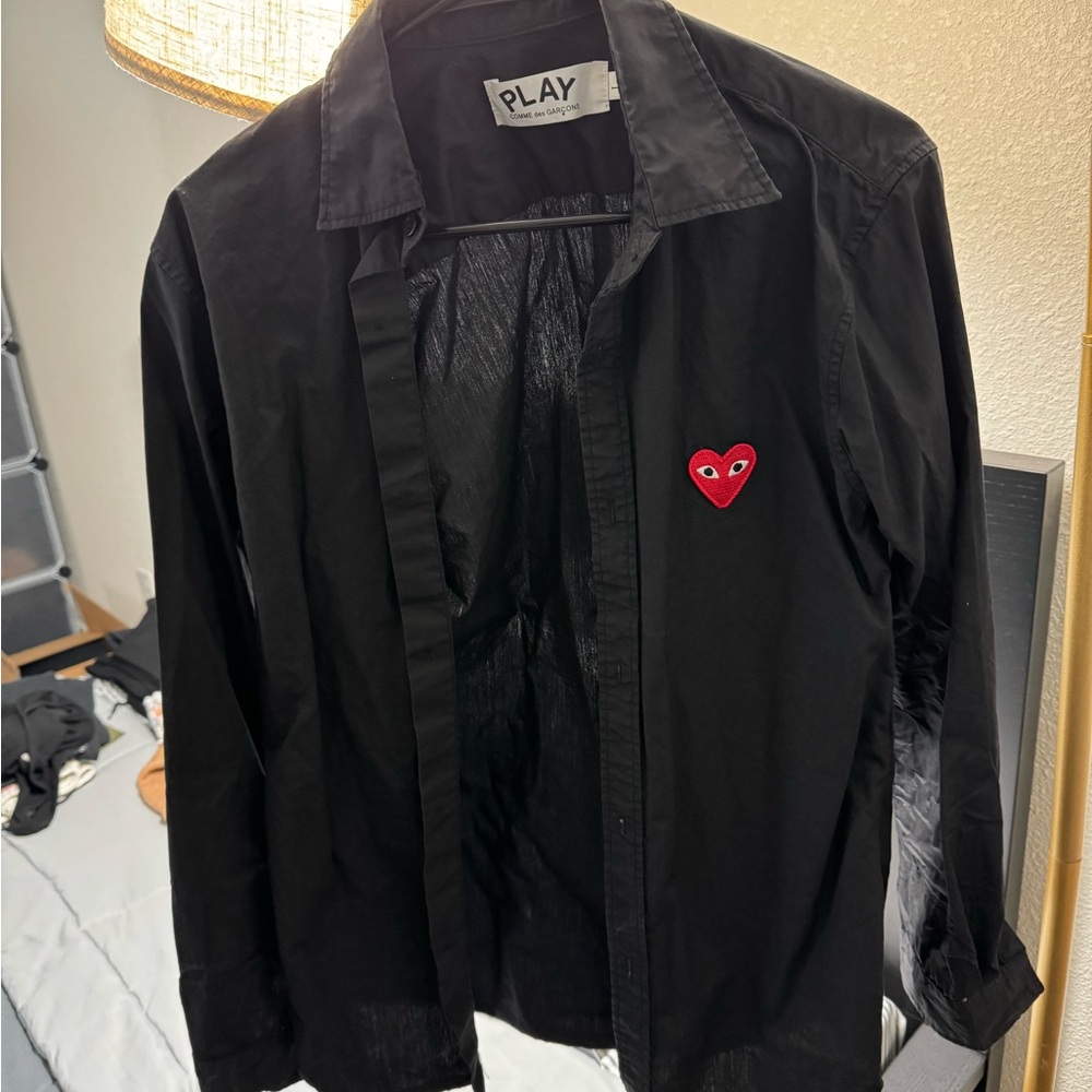 Black Shirt with Red Heart Patch